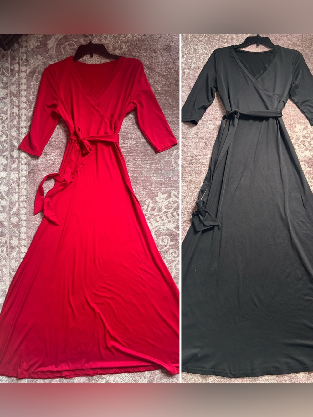 Bundle of 2: Long Wrap flow Dresses 3/4 sleeves